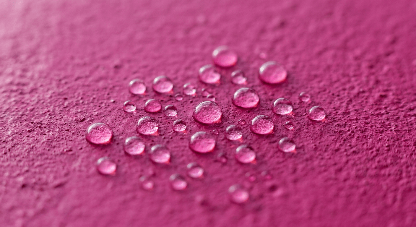 Water droplets beading on a freshly coated pink wall